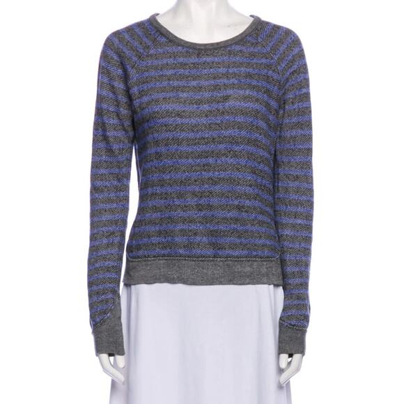 T By Alexander Wang Gray & Blue Striped Scoop Neck Sweatshirt Women's Medium - Picture 1 of 5